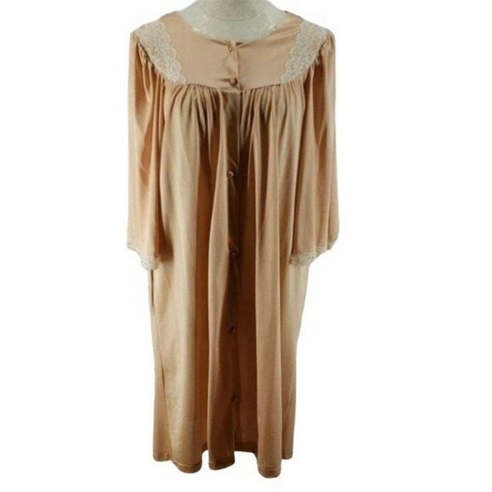 Sans Souci Robe Vintage Peach Gold Sleepwear Lace Large